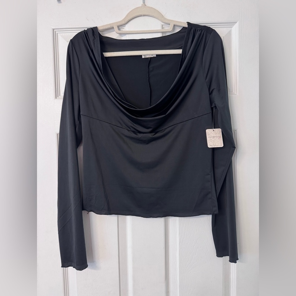 Free People Running Late Black Cowl Neck Blouse